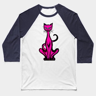 Retro 1970's Funky Groovy Hot Pink Jazz Cat Cartoon Baseball T-Shirt